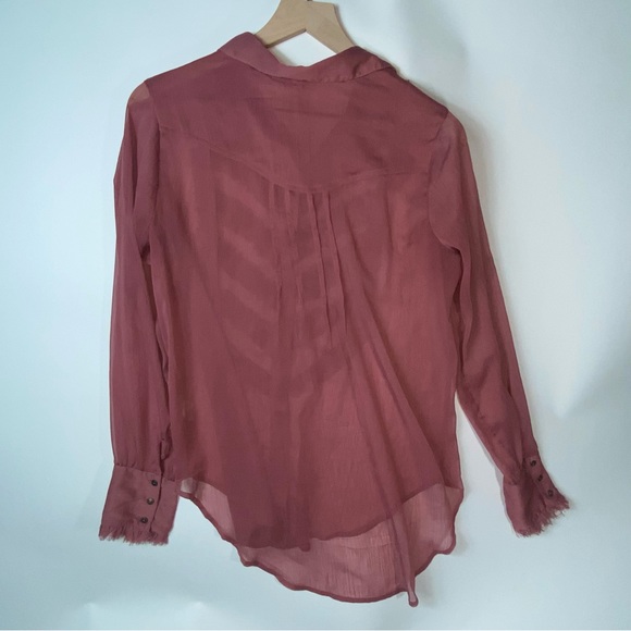 Free People Sheer Ruffle Tuxedo Button Down Shirt SZ M Medium - Picture 3 of 6